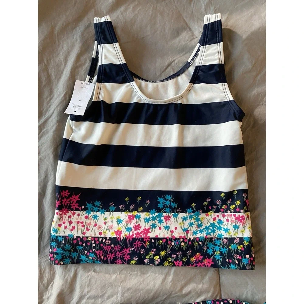 Gap Kids Girls Size Medium 8 Tankini 2 PC Swimsuit Stripes & Flowers NWT